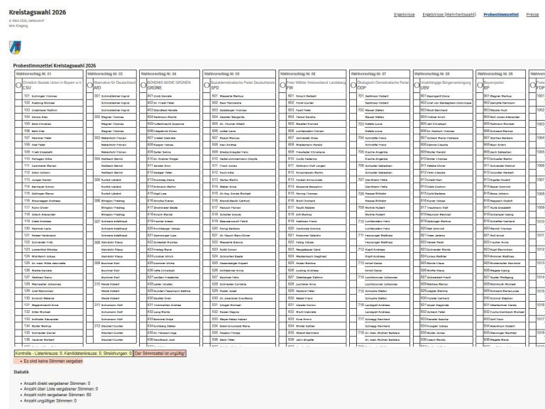Probestimmzettel der Kreistagswahl 2026